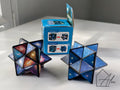Space puzzle cube unfolded into cross shape showing galaxy and nebula artwork on each panel