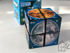 Close-up of cube showing Venus on top and the Moon on the front face, with planet names labelled