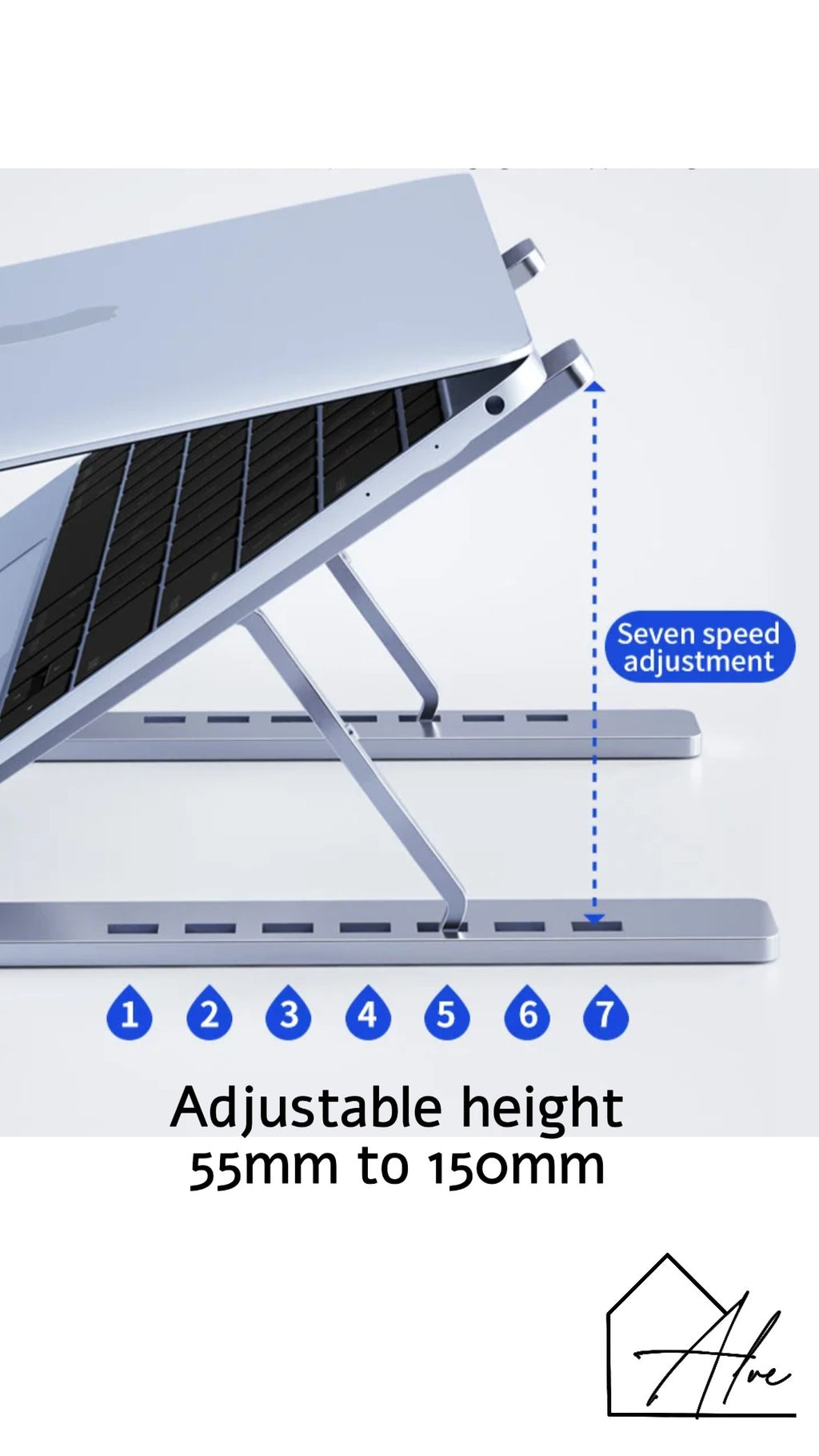 Aluminium laptop stand folded flat – easy to carry for remote work