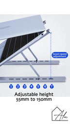 Aluminium laptop stand folded flat – easy to carry for remote work
