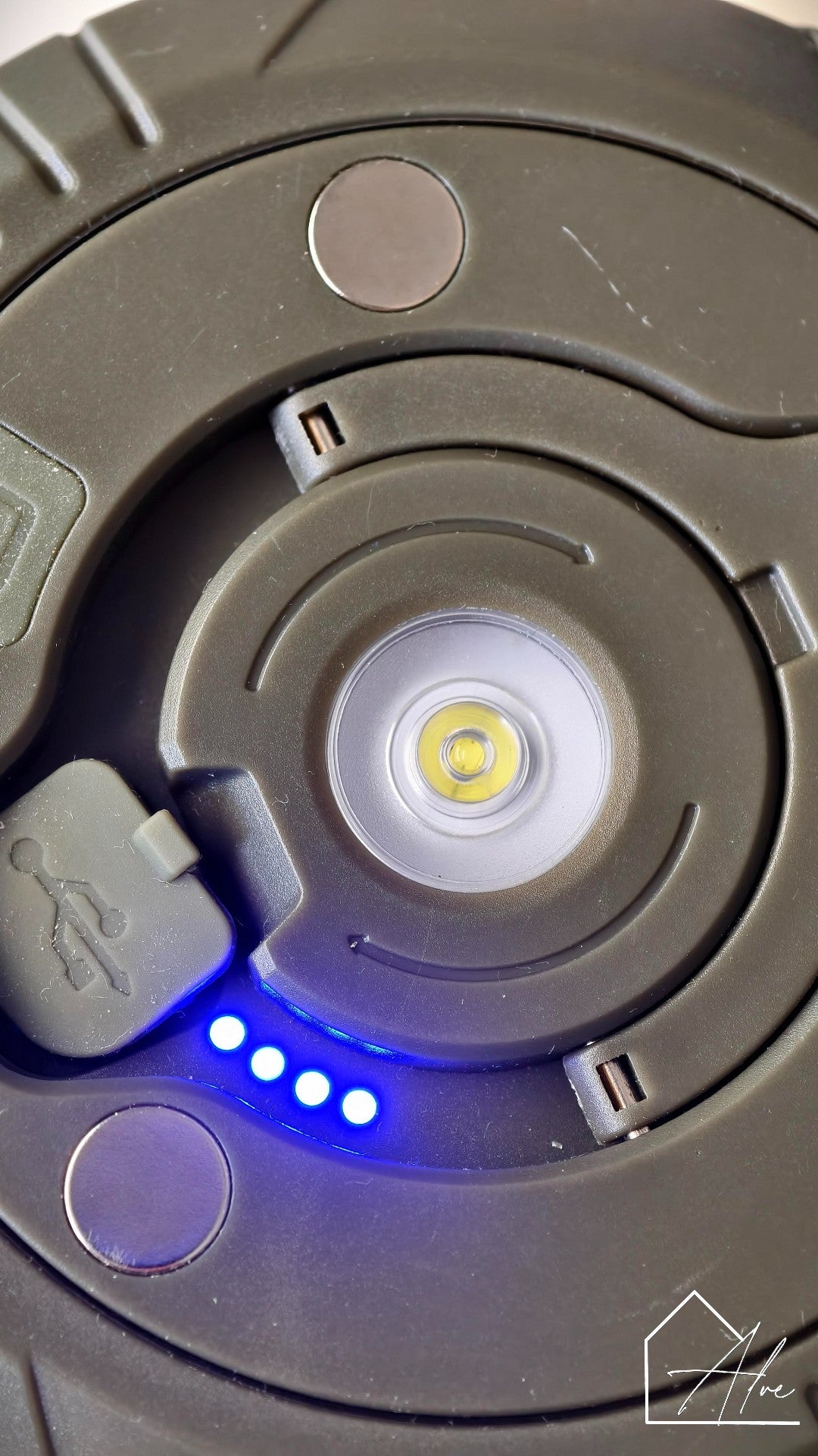 Retractable LED string light spool close-up – compact and durable