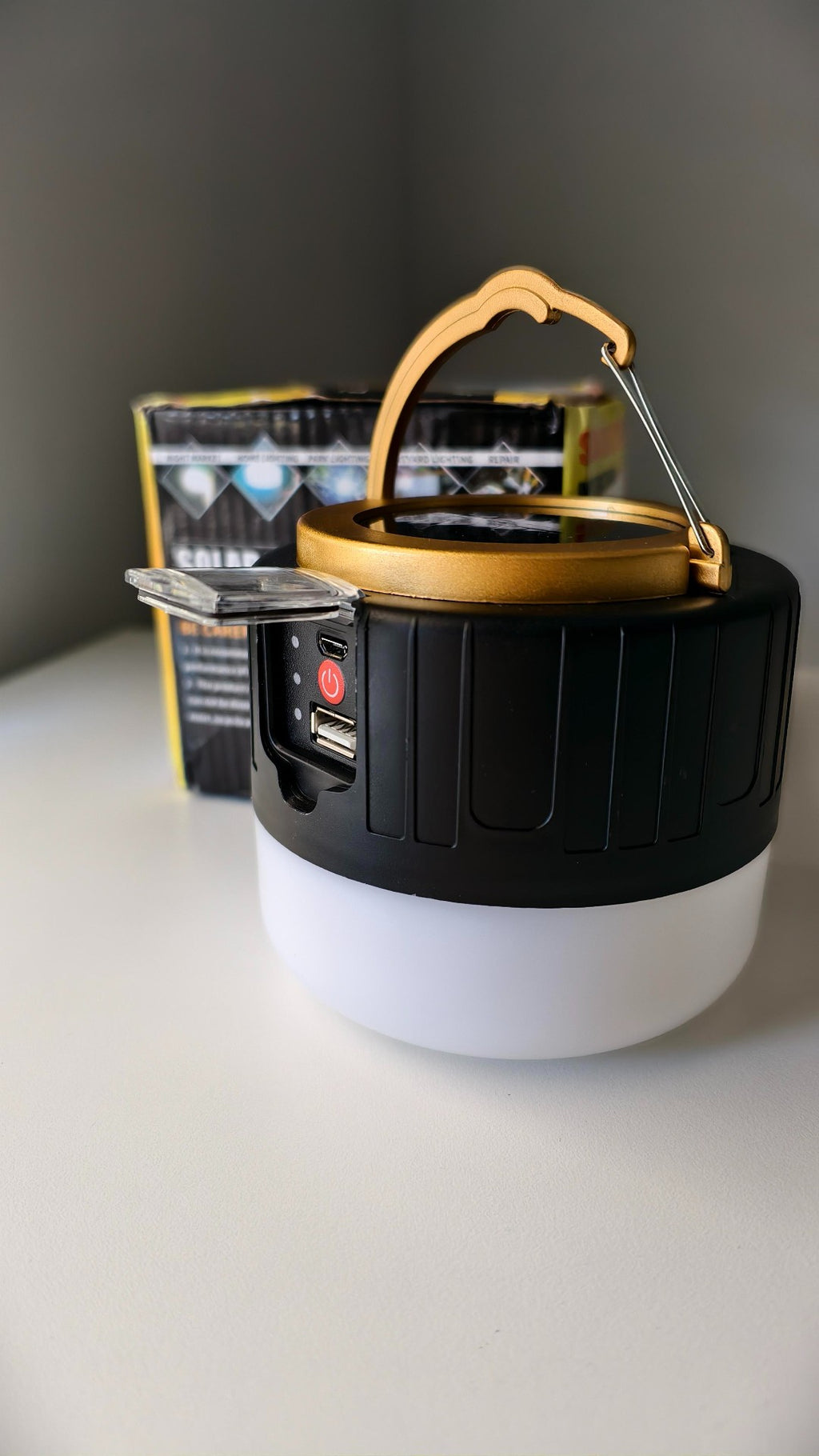 Blue solar powered LED camp light – compact portable camping lantern