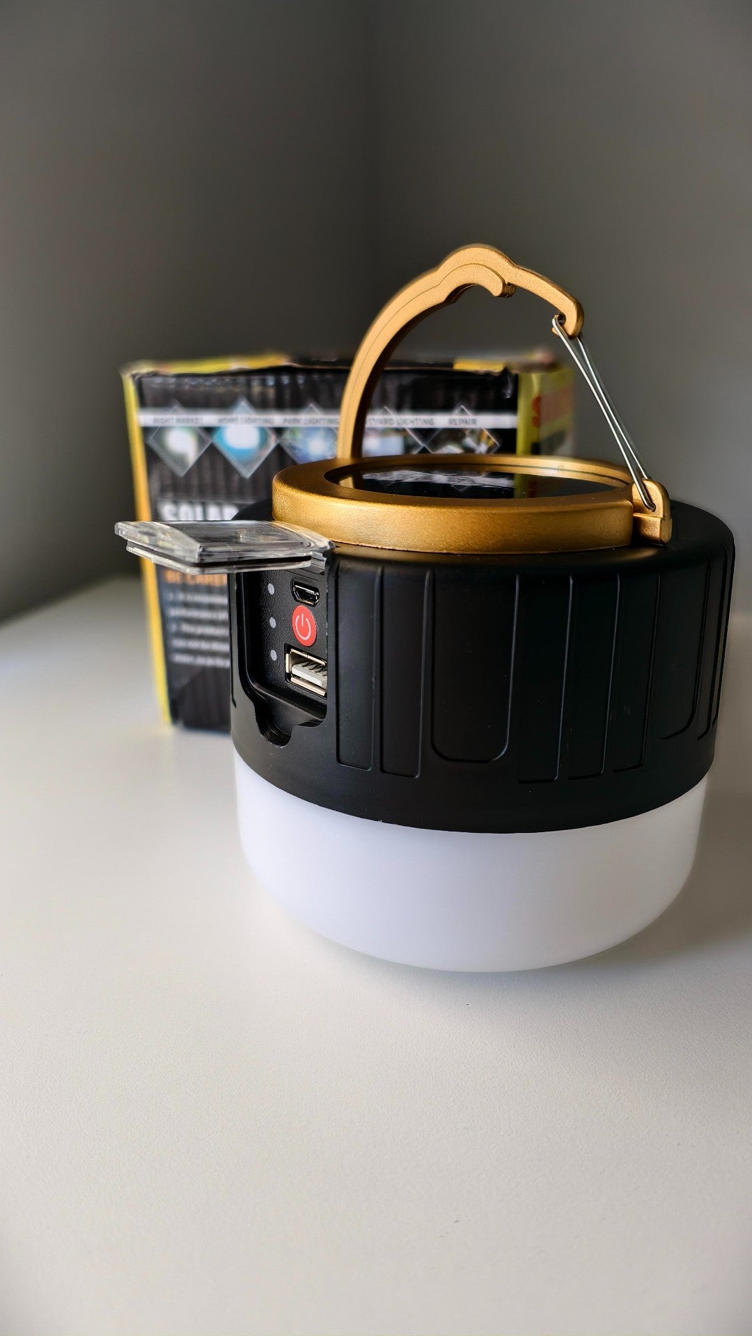 Blue solar powered LED camp light – compact portable camping lantern