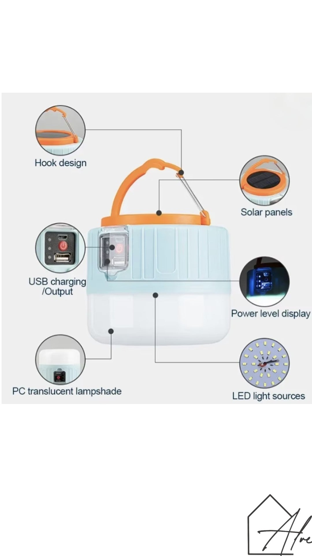 Black solar powered LED camp light – portable waterproof remote control