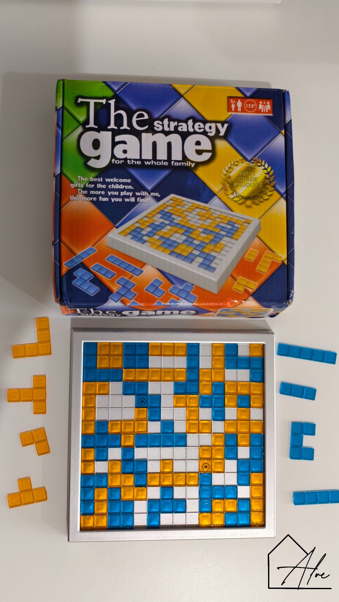 Tetris-style strategy board game block pieces in play – family game - 2 Player
