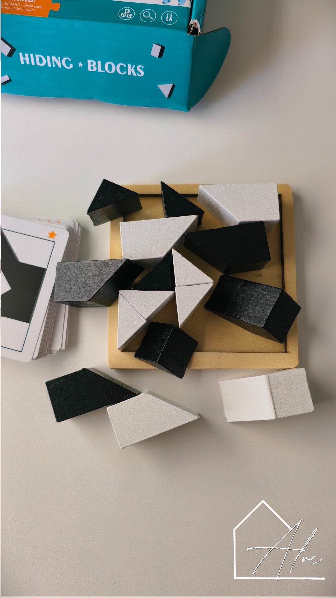 Wooden tangram puzzle pieces – colourful shapes for cognitive development