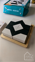 Montessori tangram puzzle close-up – smooth wooden pieces ages 3+