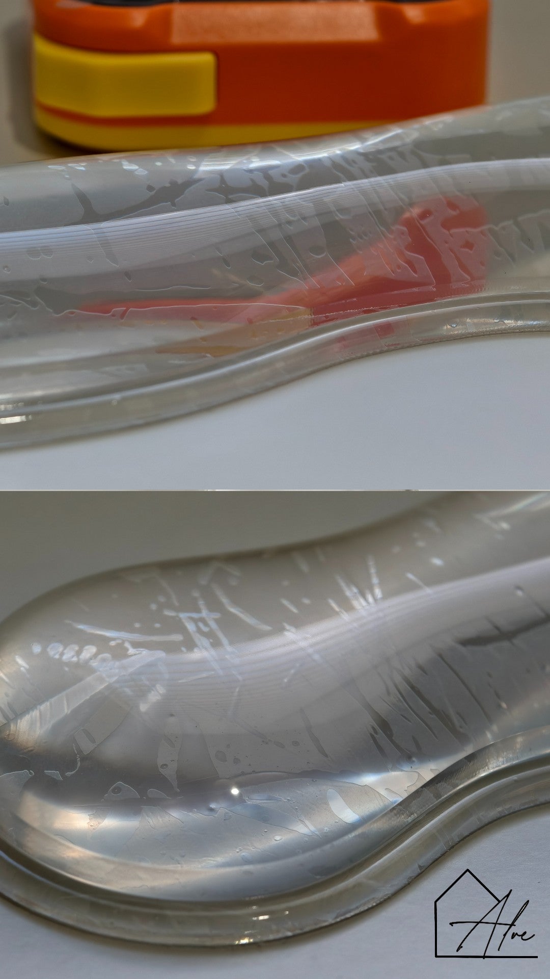 Clear gel wrist pad set in use on desk – mouse and keyboard support